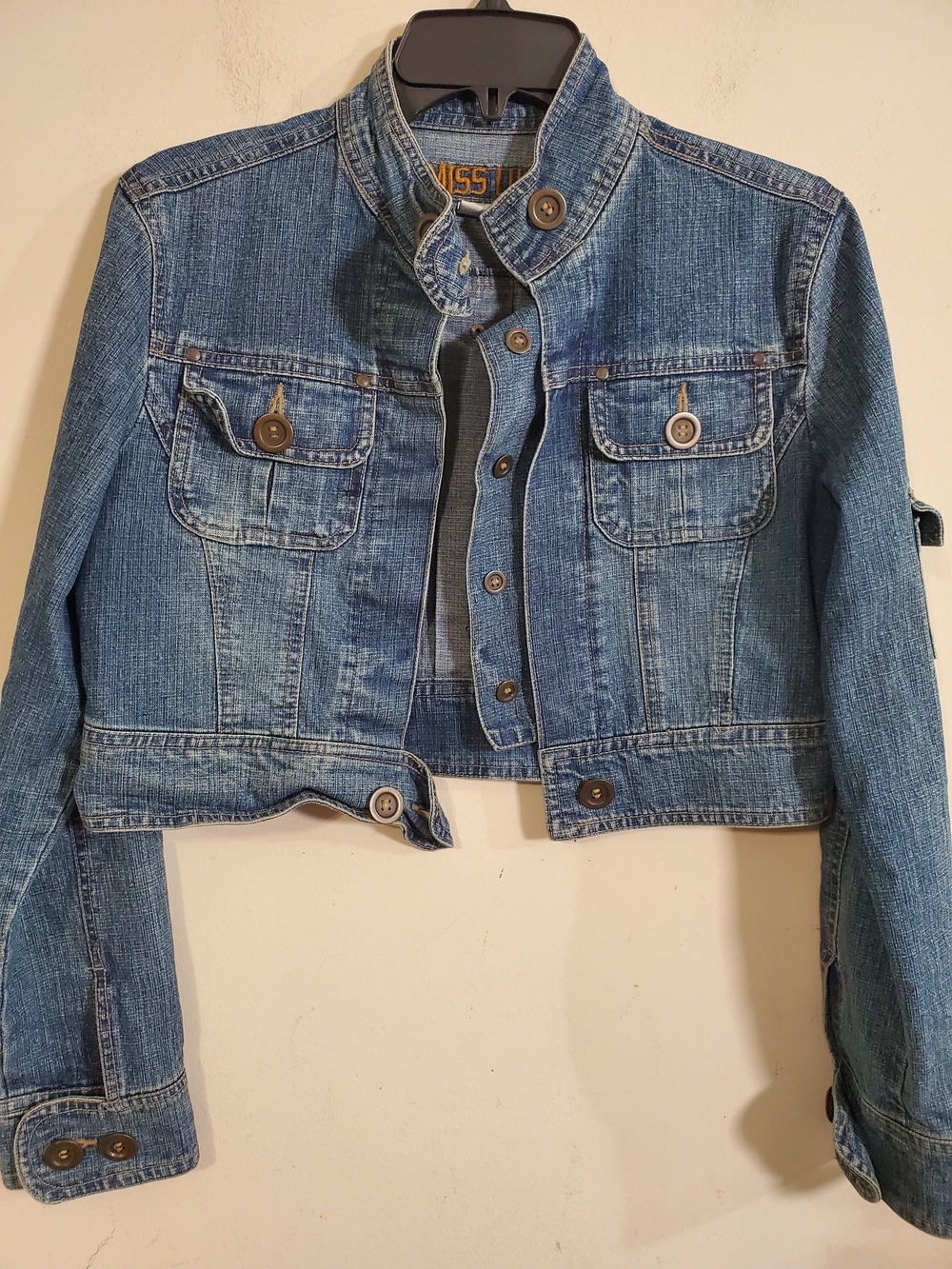 Y2k Cropped Denim Utility Jacket Large